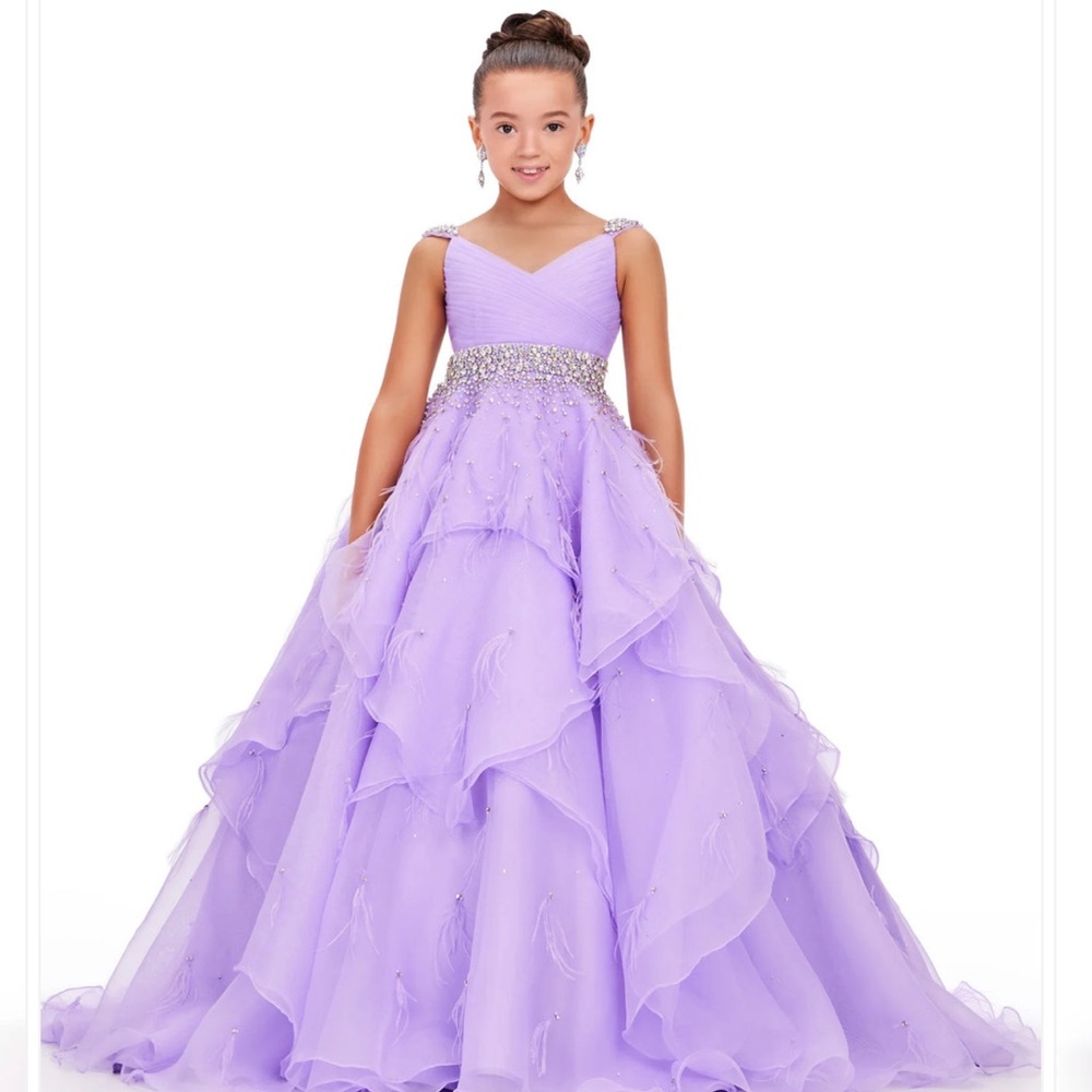 Ashley Lauren Lavender Layered Gown with Embellished Waist